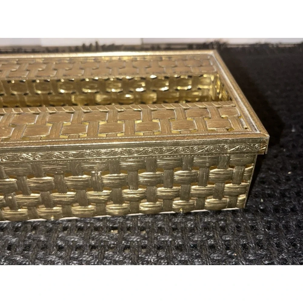 Vintage Gold Filigree Ornate Tissue Kleenex Box Holder Hollywood Regency